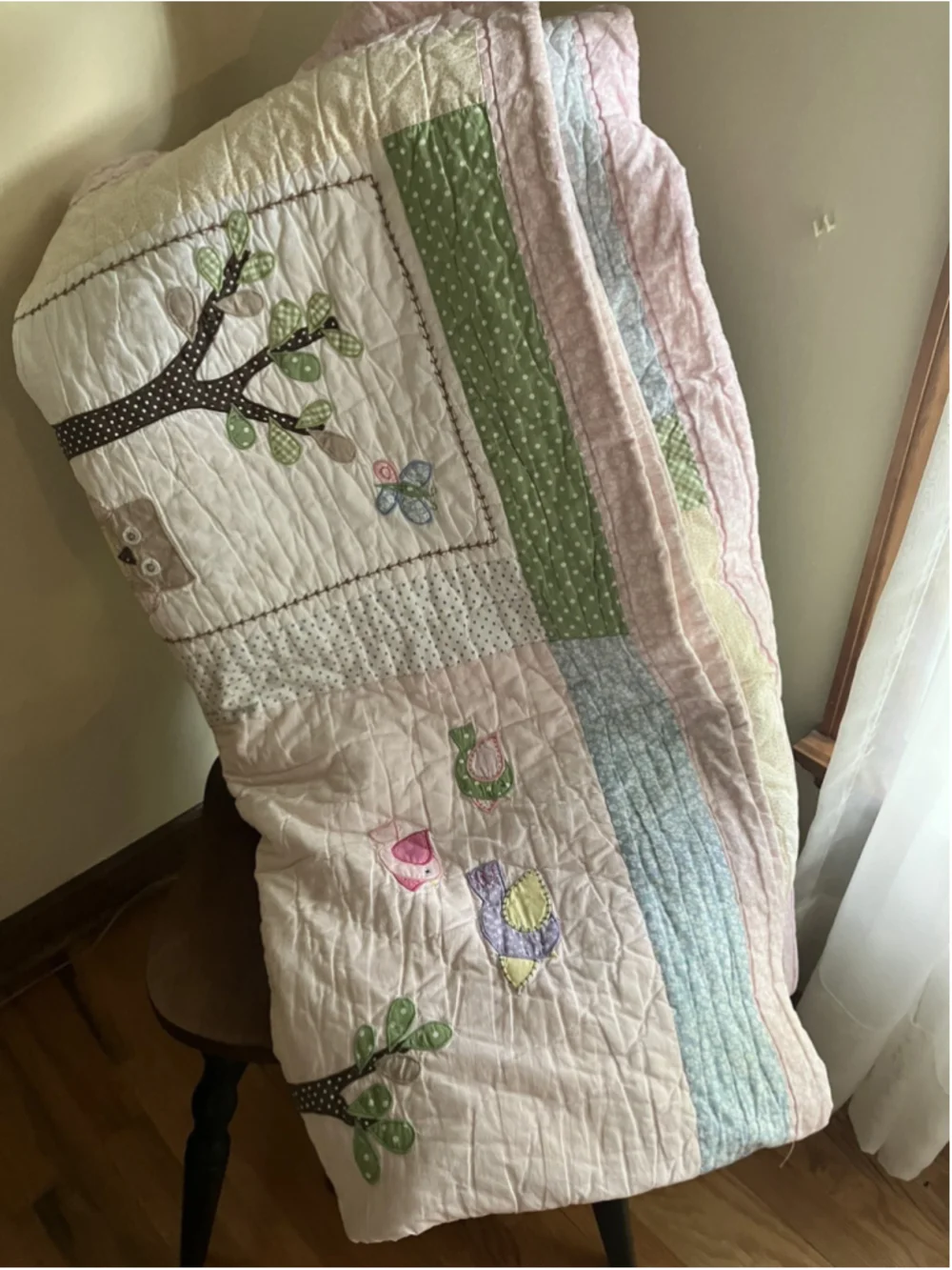 Pottery Barn Kids Hayley Collection Floral Owl Butterflies Patchwork FULL Quilt